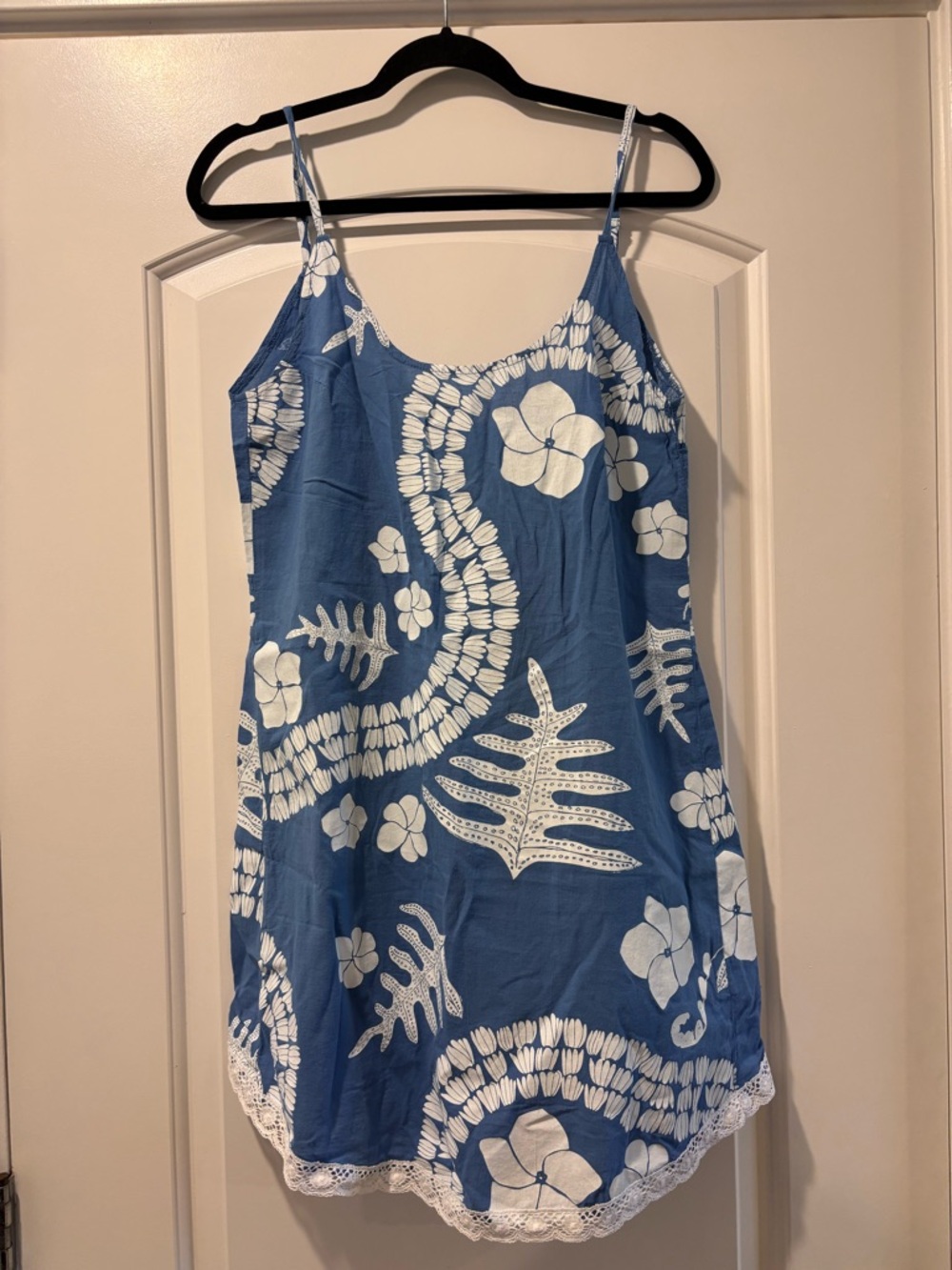 Women’s Blue Backless Summer Dress with White Floral Print